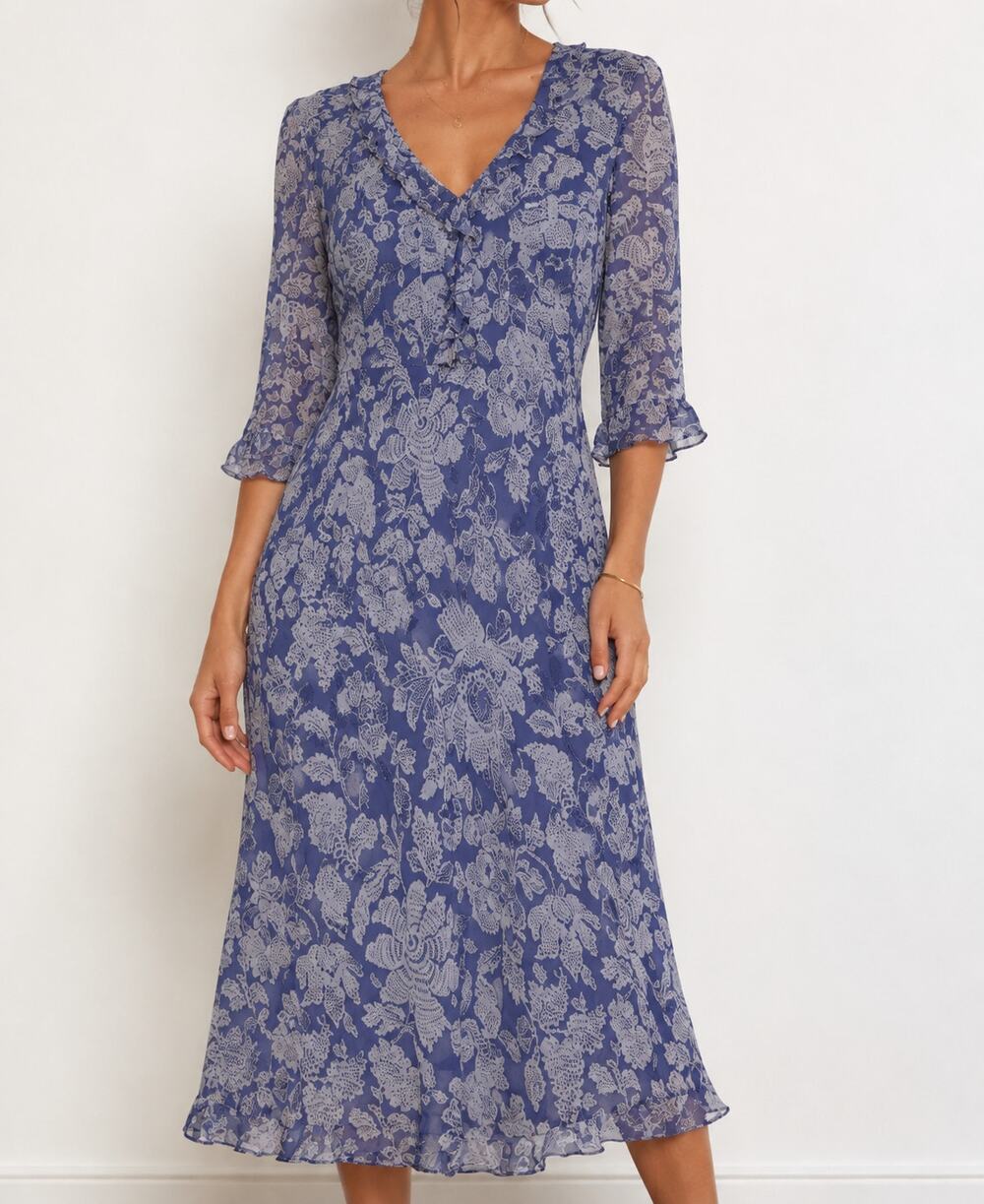 100% Silk Jane Seymour Signature Floral Purple Dress